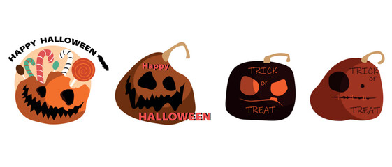 Set the pumpkin on a white background. The main symbol of the Happy Halloween holiday. Orange pumpkin with a smile for your Halloween design. Vector illustration.