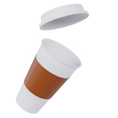 White paper coffee cup and white lid in the air