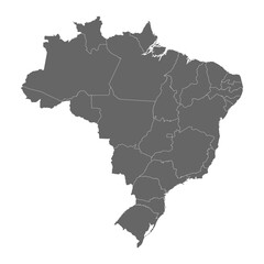 Brazil map and Brazil states. Vector stock illustration.