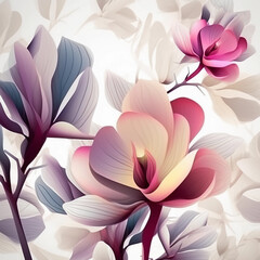 Obraz premium Captivating Abstract Background: 3D Magnolia Flowers in Vibrant Watercolor Splendor Generative AI