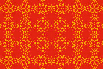 Beautiful pattern in circle and swirl. Traditional batik motif in red and gold color.