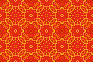 Beautiful pattern in circle and swirl. Traditional batik motif in red and gold color.