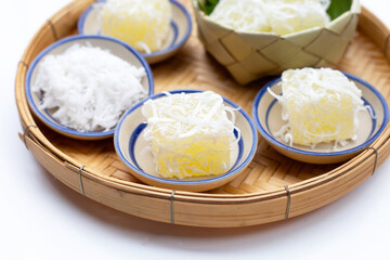 Steamed tapioca cake or cassava cake with grated coconut