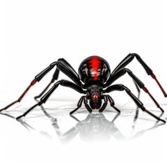 Obraz premium Black widow spider isolated on white background. Studio shot. Shallow depth of field. generative AI