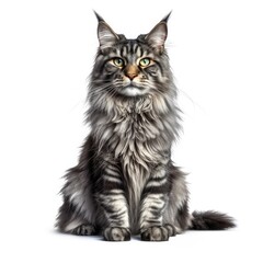 Obraz premium dark grey Maine Coon cat sitting on white background. generative AI