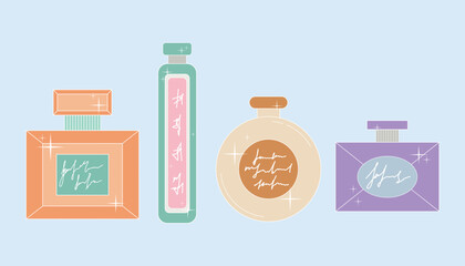 Perfume bottles set. Vector in trendy flat style.