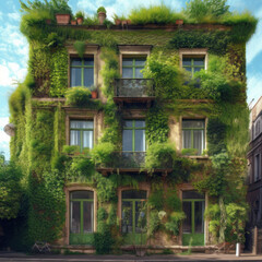 Fototapeta na wymiar building covered with green plants