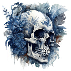 Skull with flowers, generative AI