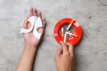 No tobacco day. Lungs image with butts cigarettes and Ash from cigarette or cigar smoke.
