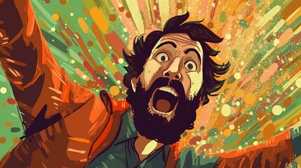 Angry anime man, shouting cartoon character. Trendy pop art style poster. Superhero action, explosion background. scream anime style. Generative AI 