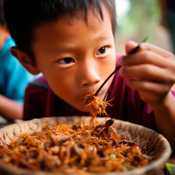 kid eating insects with her hands