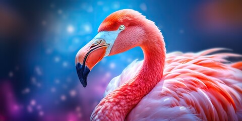 Obraz premium AI Generated. AI Generative. Pink color cute flamingo bird. Vacation rest party vibe.Graphic Art