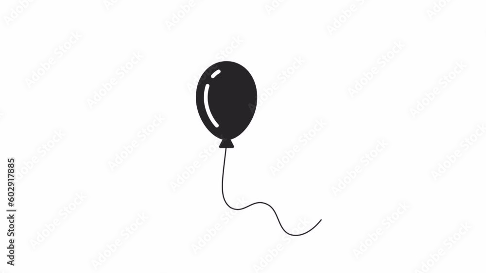 Poster animated bw single balloon. black white thin line icon 4k video footage for web design. helium ballo