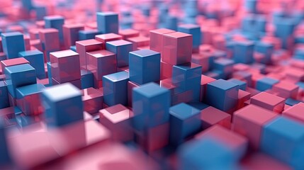 3d rendering of abstract background with cubes in blue and pink colors.Generative Ai