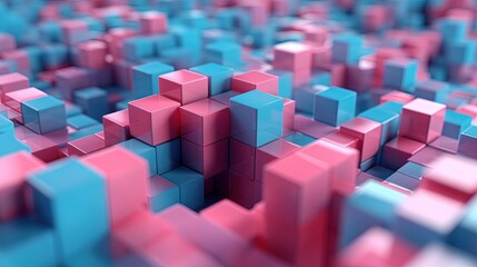 3d rendering of abstract background with cubes in blue and pink colors.Generative Ai
