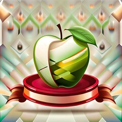 green apple with red ribbon