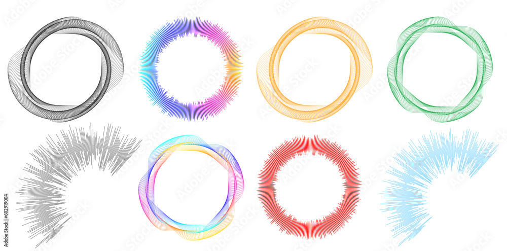 Poster set design element circle. isolated bold vector colors golden ring from. abstract glow wavy stripes 