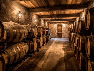Interior of the Balbas winery, one of the pioneer wines in the Ribera del Duero appellation of origin wine region in Burgos Spain Europe Generative AI - obrazy, fototapety, plakaty