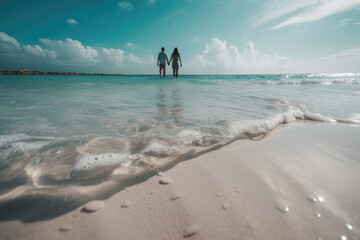 couple walking on the beach. AI Generative