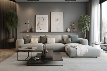 Naklejka premium minimal interior bedroom with daylight light grey color scheme design cozy home ideas concept,image ai generate