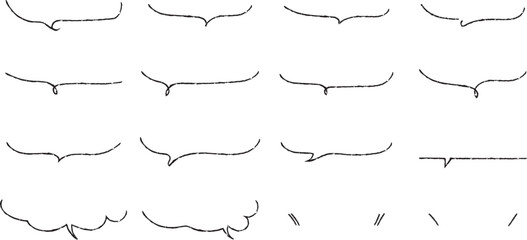 かわいい手書きの下線ふきだしセット　黒　白黒 Hand Drawn Speech Bubble Images black
