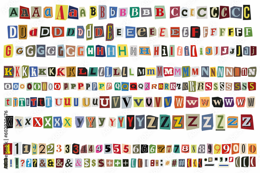 Fototapete cut out ransom vector letters alphabet. blackmail or ransom kidnapper anonymous note font. latin let
