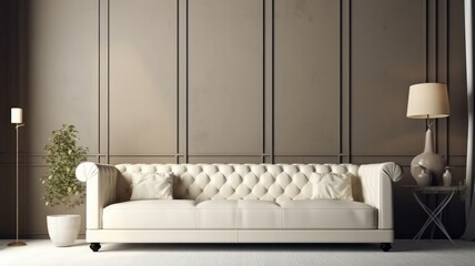 mockup room interior clean clear color accent wall with leather sofa i living room daylight home interior design concept,image ai generate