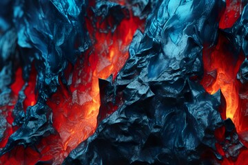 AI Generated image of lava fire covering icy rock