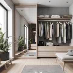 Fototapeta na wymiar elevation of walk-in closet organize area home interior design, image ai generate
