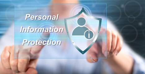 Woman touching a personal information protection concept