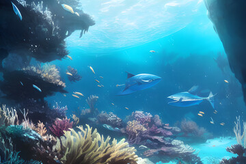 Fototapeta na wymiar Underwater kingdom illustration. Generative AI