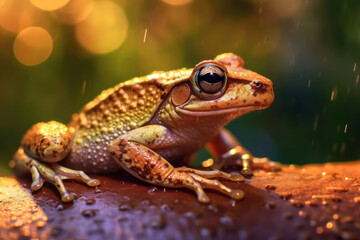 Obraz premium Frog tree close up on top of wet leaf generative ai