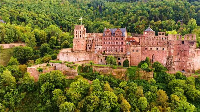 Aerial view of Heidelberg Castle, 4K