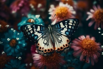 Obraz premium Butterfly on a flower in the garden. Selective focus, generative Ai