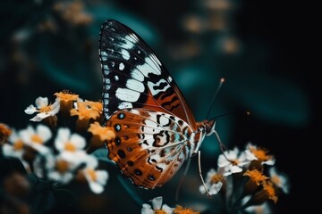 Fototapeta na wymiar Butterfly on a flower. Close-up, selective focus, generative Ai