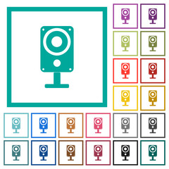 Music speaker flat color icons with quadrant frames