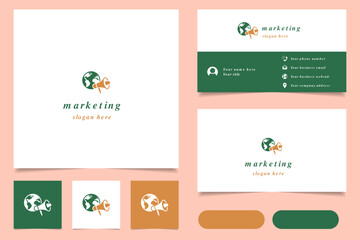 Marketing logo design with editable slogan. Branding book and business card template.