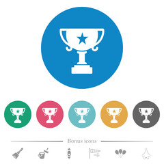 Trophy cup with star solid flat round icons