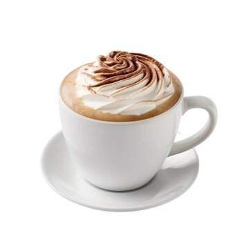 Coffee latte cup, hot beverage with cream isolated on transparent background, above view, PNG, Generative AI © Rawf8
