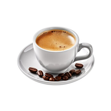 Coffee espresso cup, hot beverage Americano coffee isolated on transparent background, above view, PNG, Generative AI