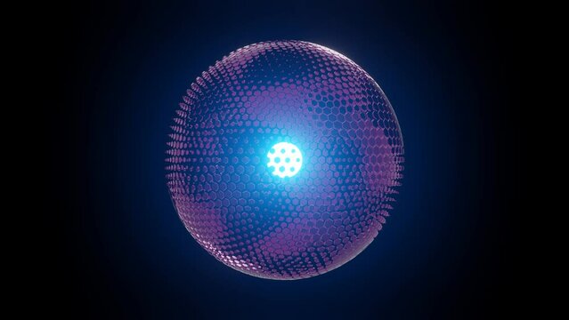 Animation rotation of disco sphere on black backdrop walls with reflection light.