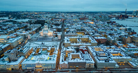 Helsinki city view during evening or early morning in wintertime.