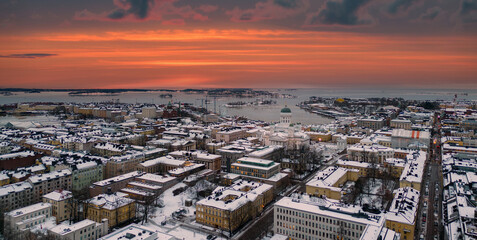 Fototapeta na wymiar Helsinki city view during evening or early morning in wintertime.