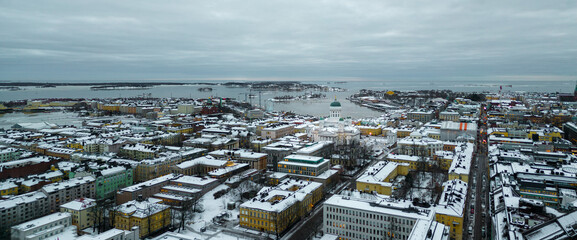 Helsinki city view during evening or early morning in wintertime.