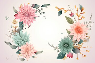 Vintage Floral Design with Watercolor Flowers. Wedding Card Template. Generative AI illustrations.