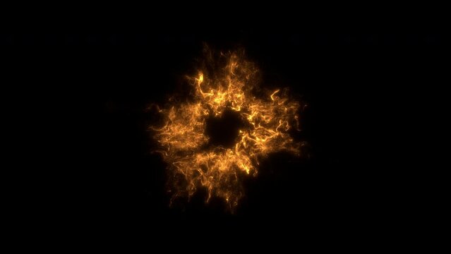 Dynamic VFX explosion of radiant particles dispersed in all directions. Shock waves consisting particles glowing effects in 4K. Suitable for overlays and various graphic elements. Isolated on black