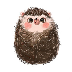 Cute hedgehog adorable cheerful character animal woodland forest floral rose chamomile wreath bouquet. Happy birthday greeting card template hand drawn watercolor.