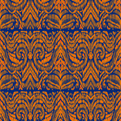 Colorful ikat pattern in vintage style. Elegant ethnic background. Hand drawn oriental art. Seamless geometric vintage texture.	