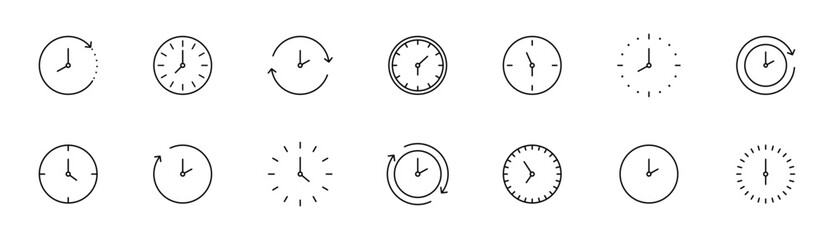 Clock time icon. Clock watch icons collection. Time stopwatch signs