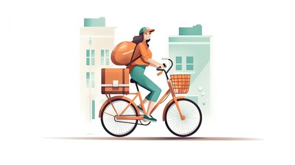 Delivery service on bike. Courier on bicycle with backpack deliver an order. Express order tracking. Generative AI